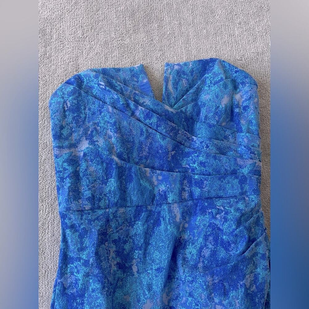 Aidan Mattox Strapless Pleated Metallic Jacquard Dress Size 6 Royal Blue - Picture 3 of 9